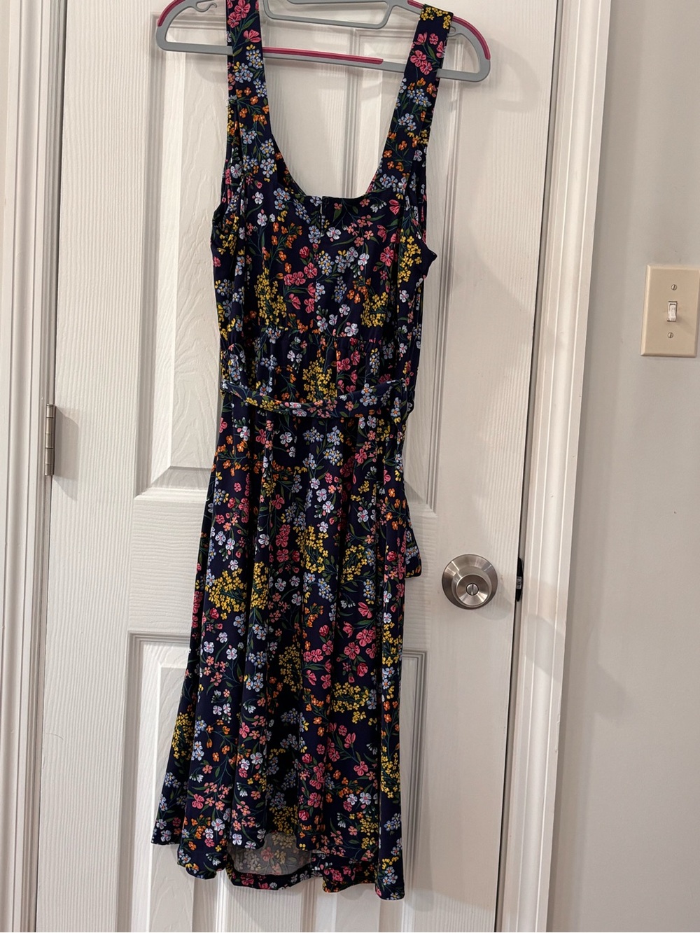 Leota Navy Floral Cowl-Neck Midi Dress with Tie Waist - Picture 4 of 11